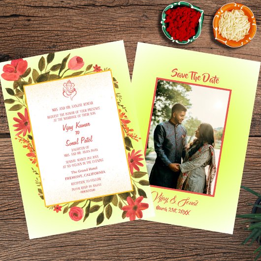 Faire-part de mariage hindoue indienne avec image 