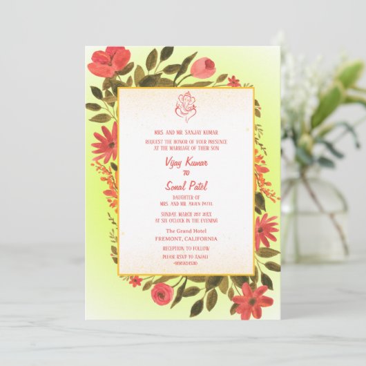 Faire-part de mariage hindoue indienne avec image  (Debout devant)