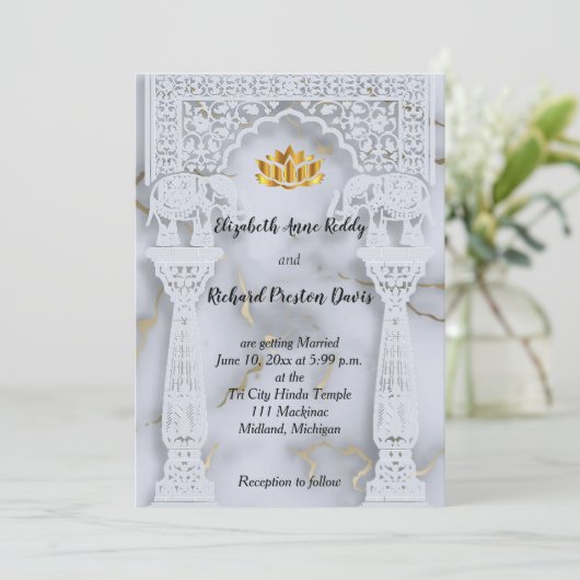 Faire-part de mariage hindoue marbrée indienne (Debout devant)
