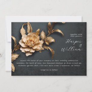 Faire-part de mariage historique de fleurs d'or
