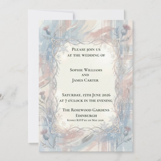 Faire-part de mariage Hiver Thistle Celtique (Devant)
