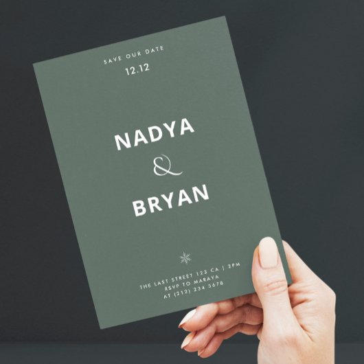 Faire-part de mariage hivernal avec code QR vert f