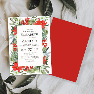 Faire-part de mariage hivernal botanique rouge ver