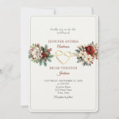 Faire-part de mariage hivernal rouge vert rustique (Devant)