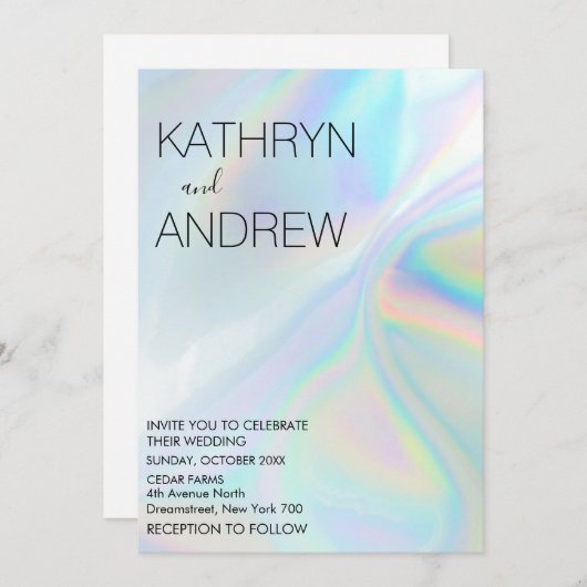 Faire-part de mariage holographique moderne (Devant / Derrière)