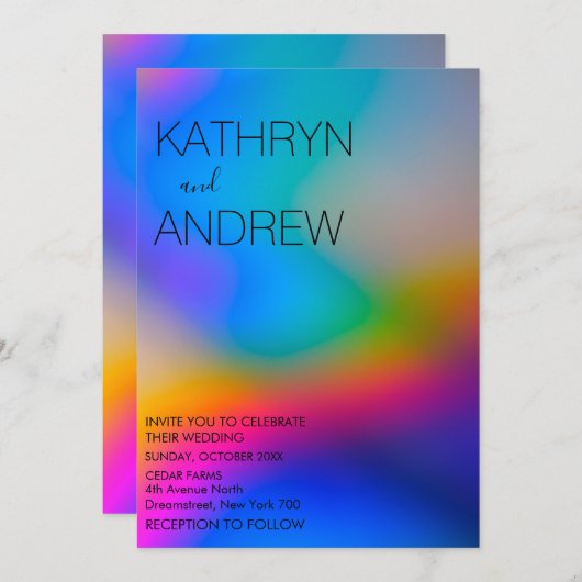 Faire-part de mariage holographique moderne (Devant / Derrière)