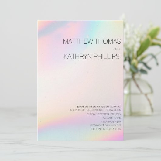 Faire-part de mariage holographique moderne géomét (Debout devant)