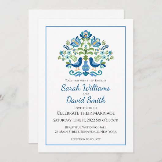 Faire-part de mariage Hongrois Design Blue Birds (Devant / Derrière)