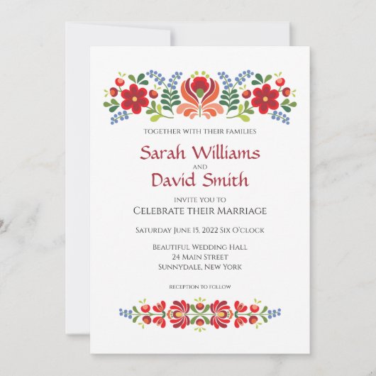 Faire-part de mariage Hongrois Design Fleurs rouge (Devant)
