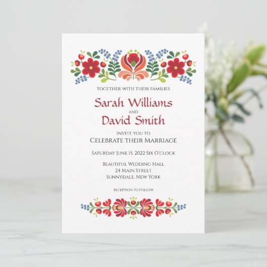 Faire-part de mariage Hongrois Design Fleurs rouge (Debout devant)