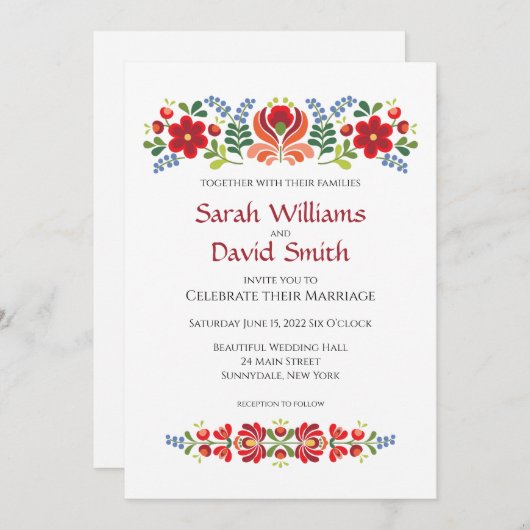 Faire-part de mariage Hongrois Design Fleurs rouge (Devant / Derrière)