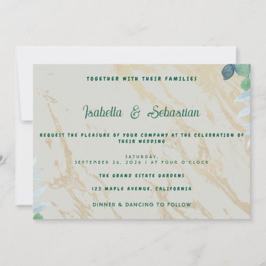Faire-part de mariage horizontal Eucalyptus Vert S (Devant)