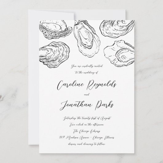 Faire-part de mariage huîtres - noir et blanc (Devant)
