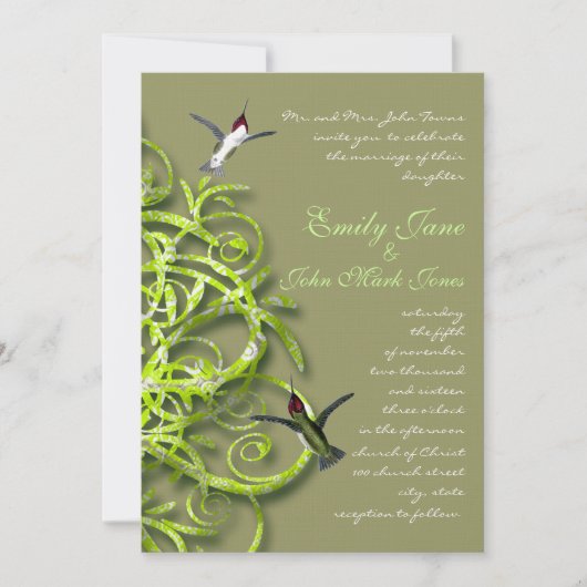 Faire-part de mariage Humming Birds Lime Tree (Devant)