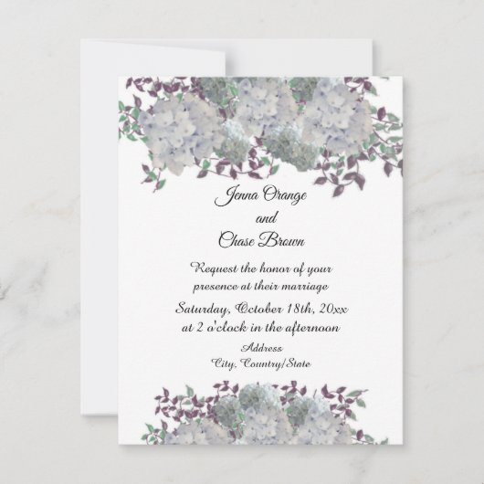 Faire-part de mariage Hydrangea Bleu Pâle Rustique (Devant)