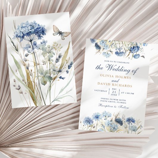 Faire-part de mariage Hydrangea Champagne Bleu Pou