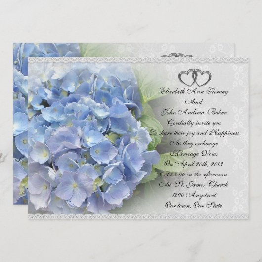 Faire-part de mariage Hydrangea et dentelle (Devant / Derrière)