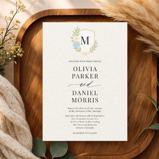 Faire-part de mariage Hydrangea Floral Crest Monog