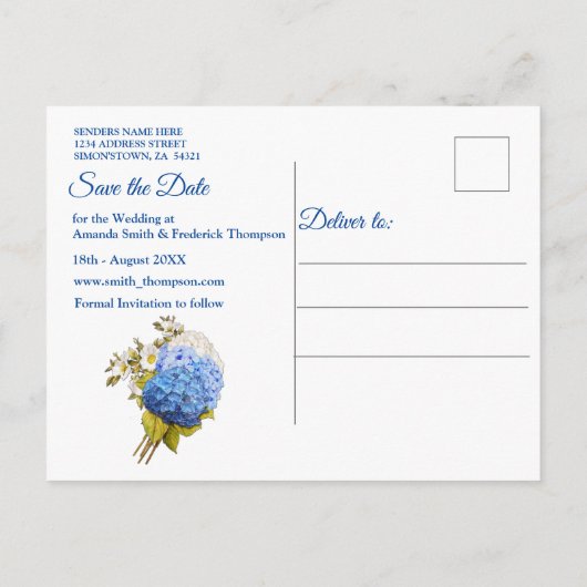 Faire-part de mariage Hydrangeas Aquarelle Bleu / (Dos)
