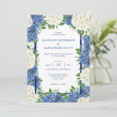 Faire-part de mariage Hydrangeas blanches à rayure (Debout devant)