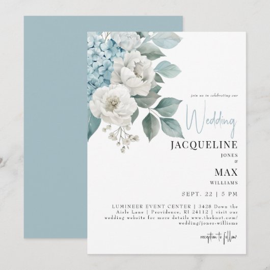 Faire-part de mariage Hydrangeas bleu aqua (Devant / Derrière)