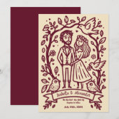 Faire-part de mariage illustré à la main de manièr (Devant / Derrière)
