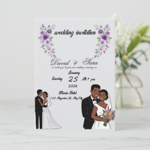 Faire-part de mariage illustré moderne pour couple