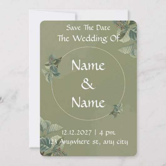 Faire-part de mariage illustré Sage (Devant)