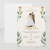 Faire-part de mariage illustré simple vert crème (Devant / Derrière)