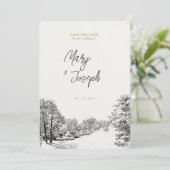 Faire-part de mariage illustré vintage (Debout devant)