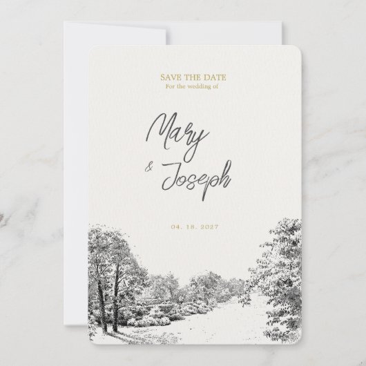 Faire-part de mariage illustré vintage (Devant)