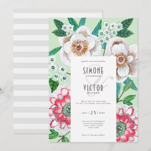 Faire-part de mariage imprimable à la verdure flor (Devant / Derrière)