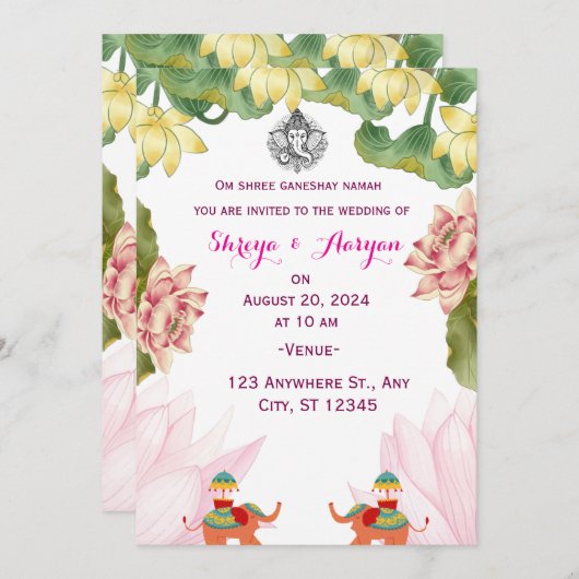 Faire-part de mariage indien (Devant / Derrière)