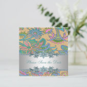 Faire-part de mariage indien à Paisley sarcelle or (Debout devant)