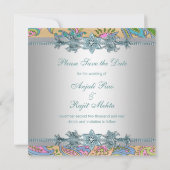 Faire-part de mariage indien à Paisley sarcelle or (Dos)