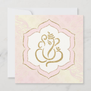 Faire-part de mariage indien Baby Pink Gold Ganesh