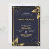 Faire-part de mariage indien : Bleu foncé et or (Devant)