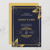 Faire-part de mariage indien : Bleu foncé et or (Devant / Derrière)