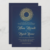 Faire-part de mariage Indien, Bleu, Or, Mandala (Devant / Derrière)
