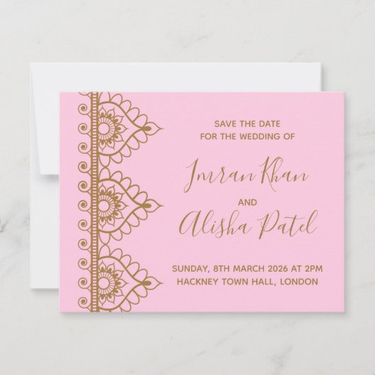 Faire-part de mariage indien de Henna Desi en or r (Devant)