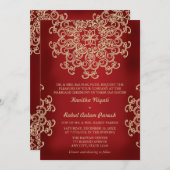 Faire-part de mariage indien de style rouge et or (Devant / Derrière)