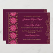 Faire-part de mariage indien Henna Raisin Pink Gol (Devant / Derrière)