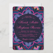 Faire-part de mariage indien Mandala bleu rose (Devant)