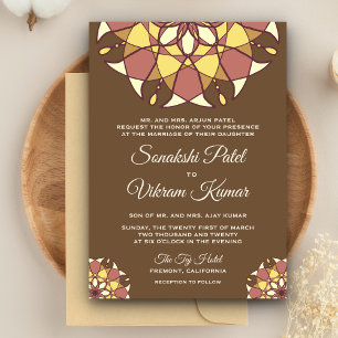 Faire-part de mariage indien mandala marron élégan