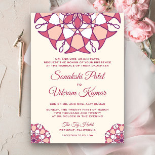 Faire-part de mariage indien mandala rose élégant