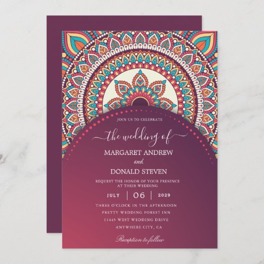 faire-part de mariage indien moderne (Devant / Derrière)