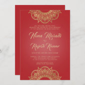 Faire-part de mariage Indien, Rouge, Or, Mandala (Devant / Derrière)