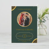 Faire-part de mariage indien vert foncé et or (Debout devant)