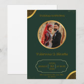Faire-part de mariage indien vert foncé et or (Devant / Derrière)