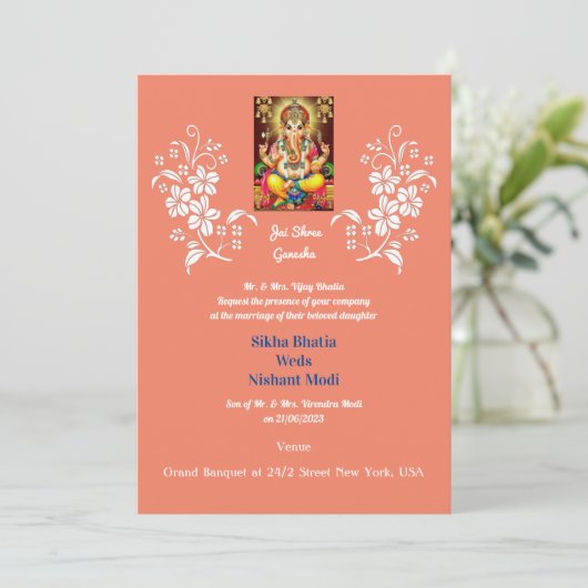 Faire-part de mariage indienne avec Ganesha auspic (Debout devant)